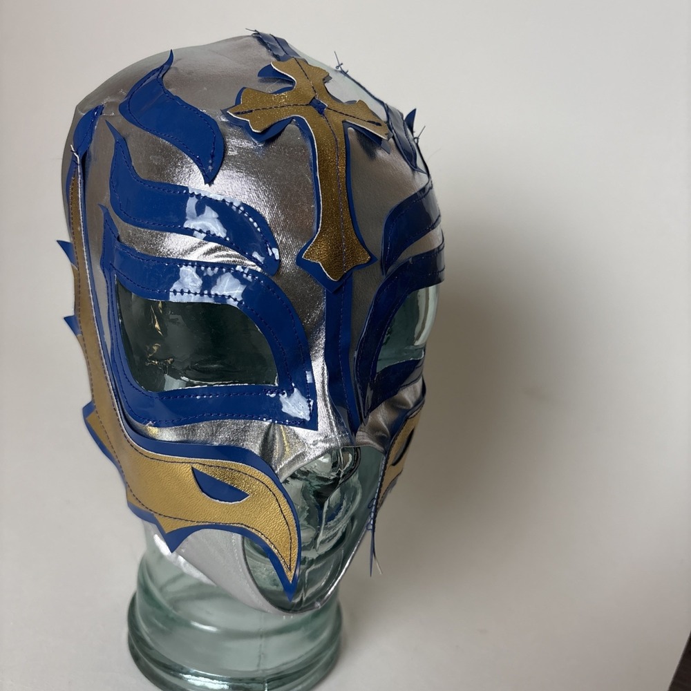 Kids Rey Mysterio Replica Mask Lucha pullover silver gold blue fits small heads